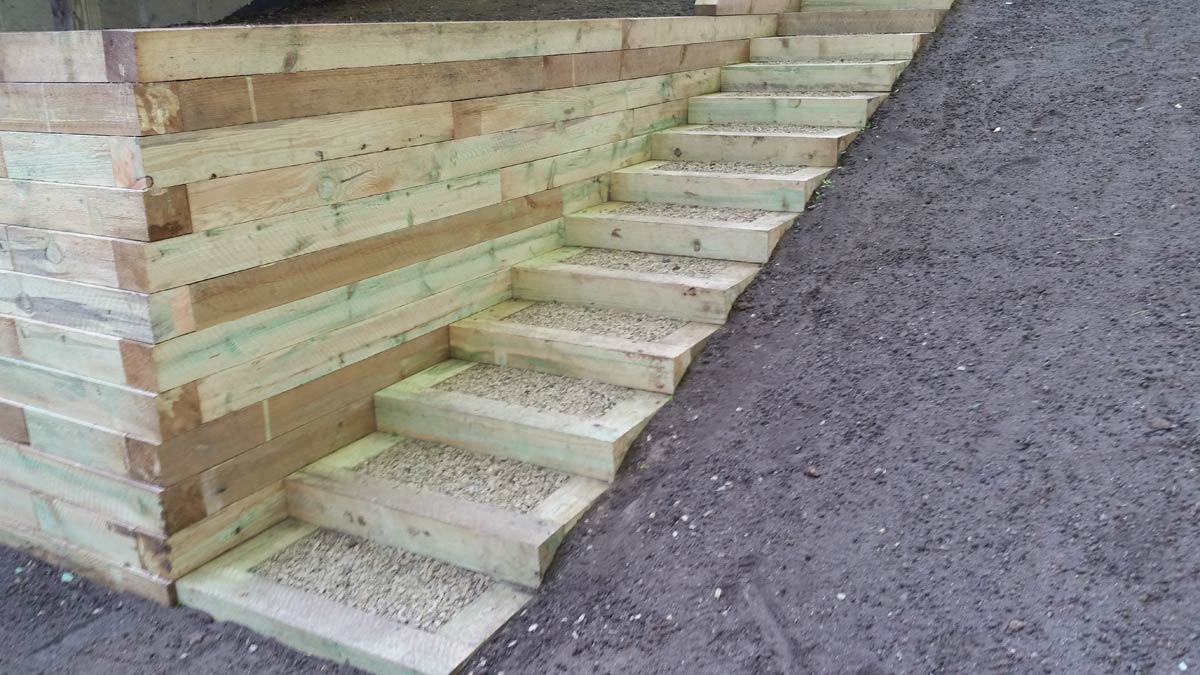 timber wall stairs project